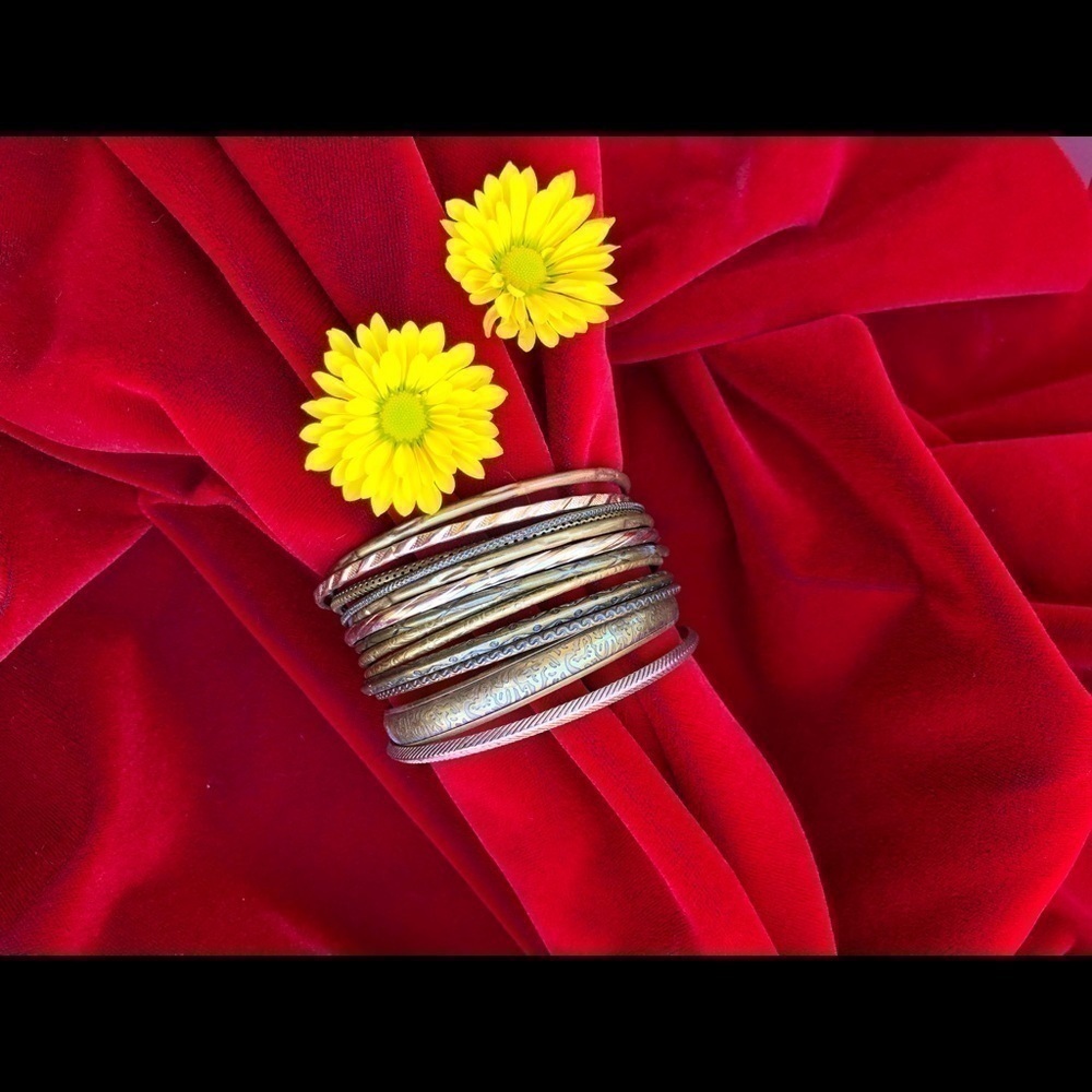 Brass tone bracelet set of 13